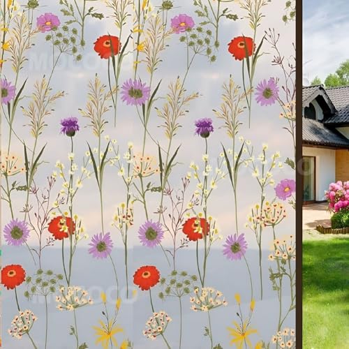 MOCOCO Premium Vinyl Privacy Stained Window Glass Sticker (12x48 Inch) - Self-Adhesive Decorative Film Opaque Sheet Tint Wallpaper for Glass Cover Window, Door, Office, Home.| Anti-UV. Floral Design