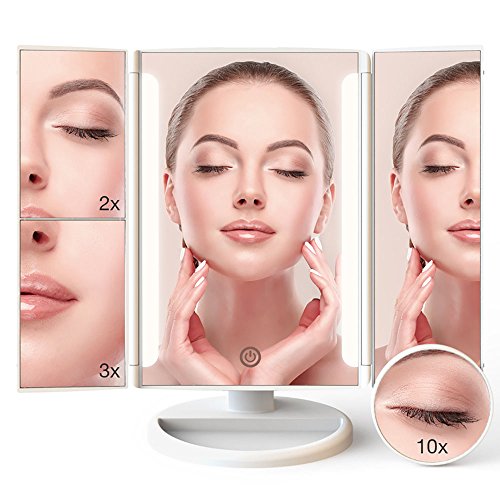 LED Lighted Makeup Mirror with Detachable 10x Magnification and USB Charging, Touch Screen, 180° Rotation, Portable Countertop Cosmetic Vanity Mirror