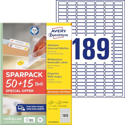 AVERY Zweckform L4731REV-65 Universal-Etiketten (9.450 plus...