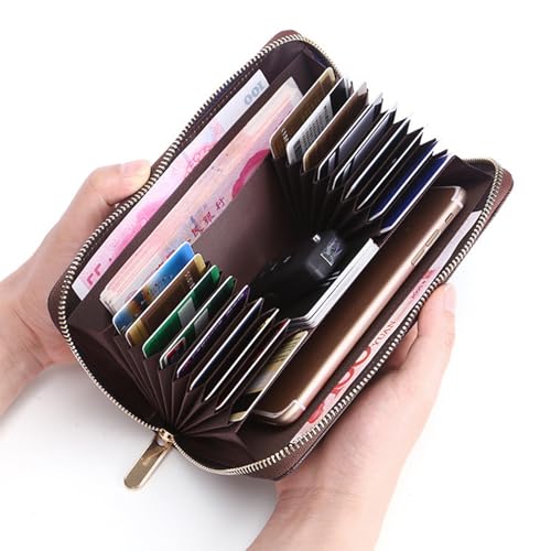 Women Wallet RFID Blocking Leather Card Holder Zipper Organizer Long Bifold Wallet for Women with 12 Card Slots Genuine Cowhide Multi Pocket Travel Handbag3