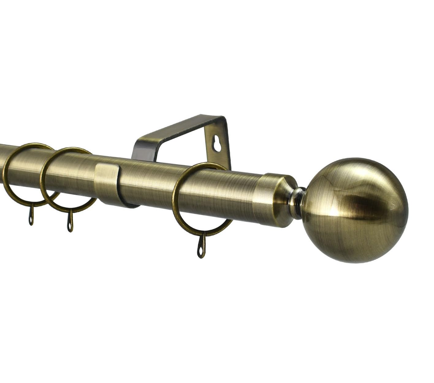 Extendable Curtain Pole Rod Rail 28mm Large Ball Finials & Heavy Duty Fittings, Chrome, Black, Brass, Copper (Antique Brass with Rings, 1.1m Fixed Length)