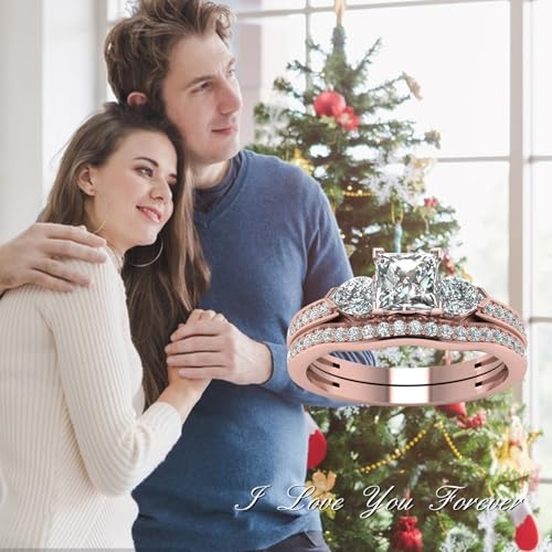 Princess Cut Moissanite Wedding Ring Sets for Women,1.75/2.75 CTW Moissanite Rings Engagement Ring Sets Platinum Plated Silver Ring Band Sets Free Engraved2