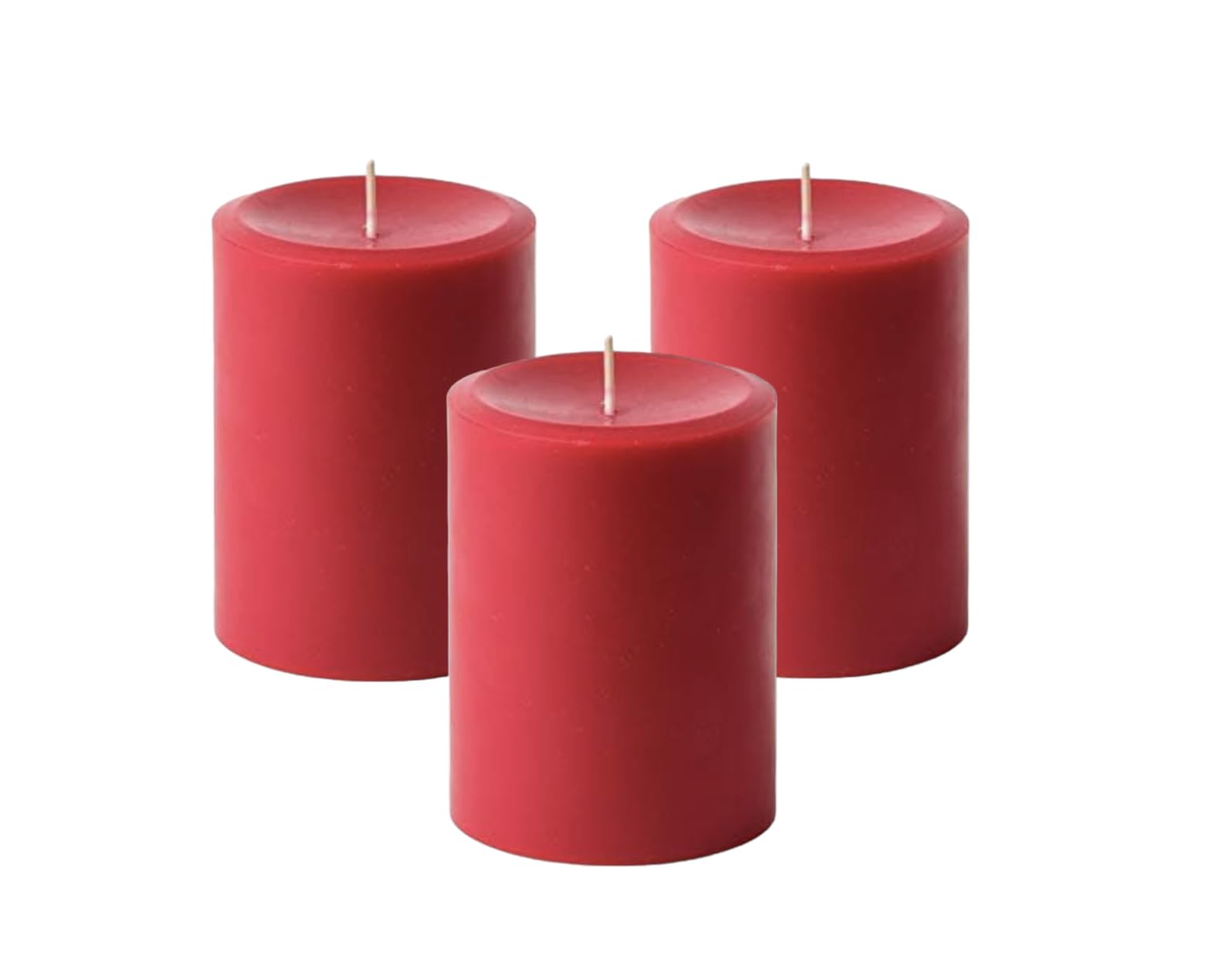 3" x 4" Hand Poured Solid Color Unscented Pillar Candles Set of 3 (Red)