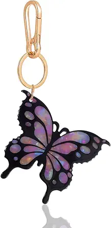 Tropical Hibiscus Flower Bird Butterfly Keychain Bag Charm Keychain Gold-Tone Clasp, 5.3 Inches