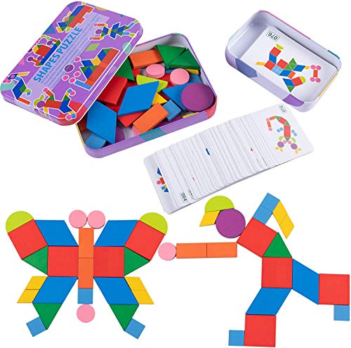 Afunti Tangram Madera, Montessori Puzzle de Madera Tarjetas de Apilamiento Juegos y Juguetes Educativos Clasificación de la Infancia