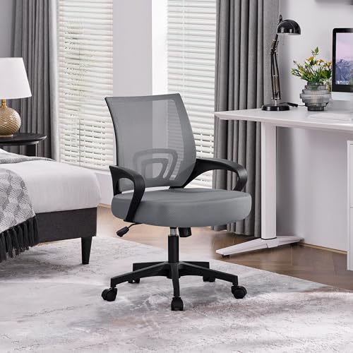 Image of Yaheetech Mid Back Mesh Computer Office Desk Chair Adjustable Swivel, Dark Grey