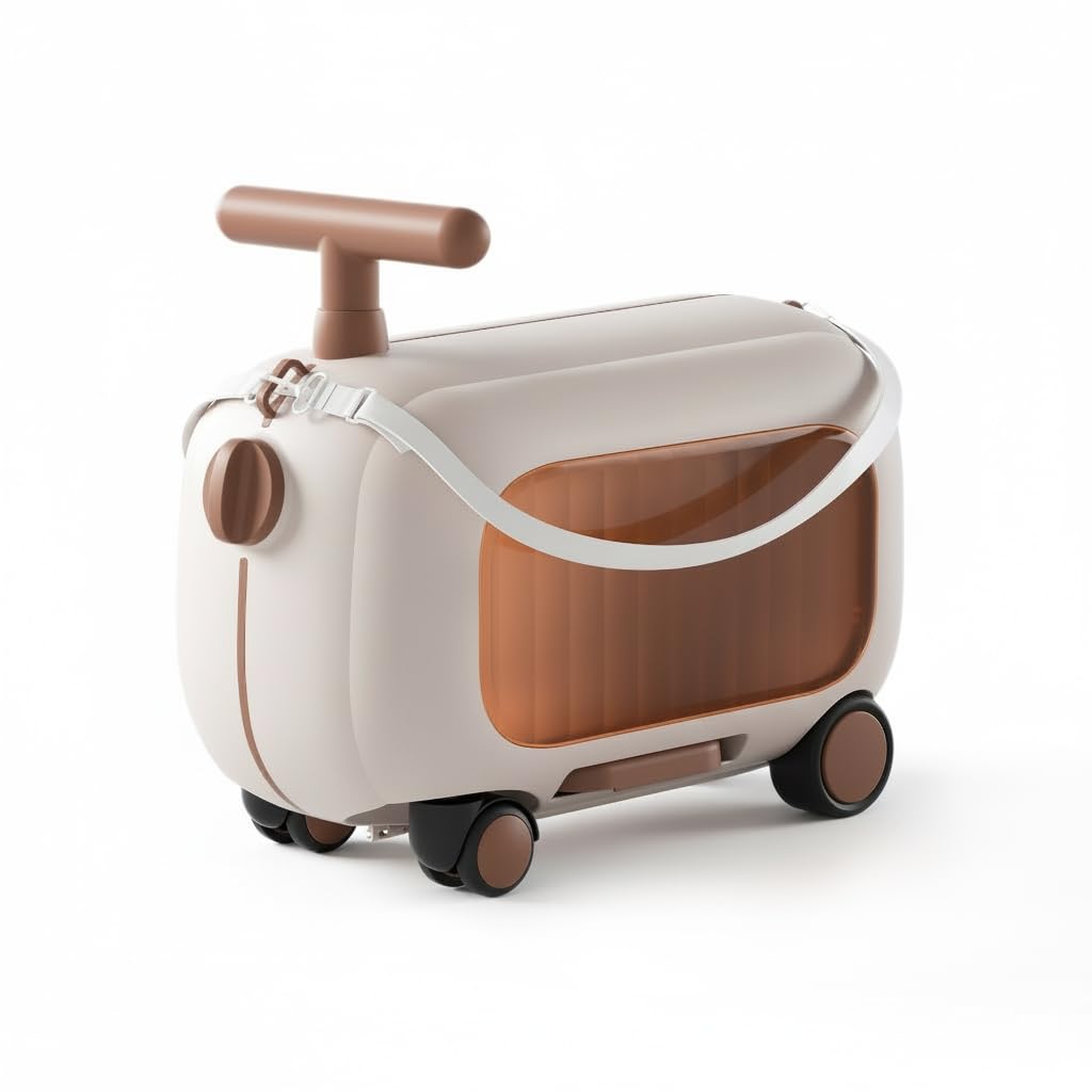 Kinderfahrgepäck, Multifunktionaler, Fahrbarer Kleinkindkoffer mit um 90 Grad Klappbaren Pedalen, 25 Kg Kapazität, Handgepäckkoffer für Kinder (Brown)