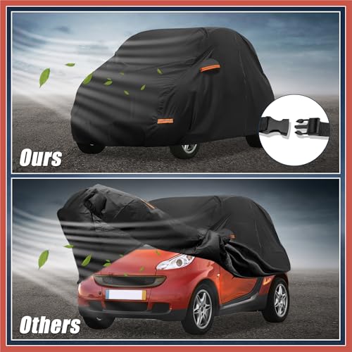 Image of ACROPIX Car Cover for Smart Fortwo 2007-2023 210D-PU Oxford Outdoor Full Car Cover All Weather Waterproof Windproof Protection with Driver Door Zipper Black Car Parts