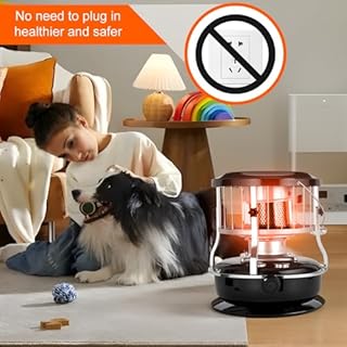 Kerosene Heater Indoor, 9000 BTU, Portable Use, Black - Cordless Heater for Home, Garage, Basement, and Camping