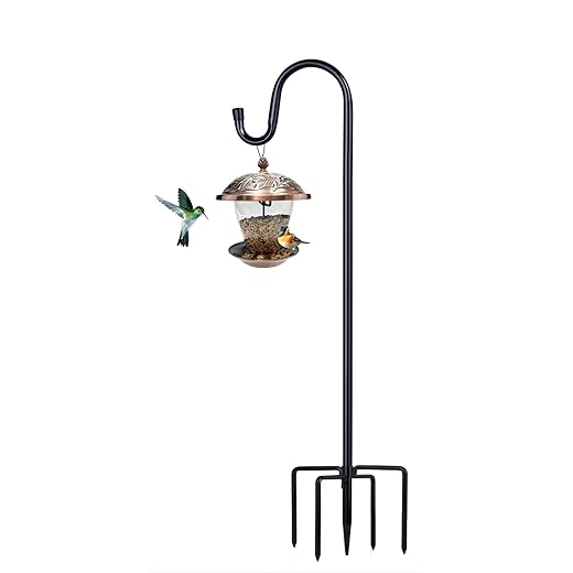 Shepherd Hooks for Outdoor, 1 Pack 62 Inch Bird Feeder Pole with 5 Prongs Base for Hanging Lantern, Hummingbird Feeder, Lightweight Plant, Shepherds Hook for Bird Feeders for Outside