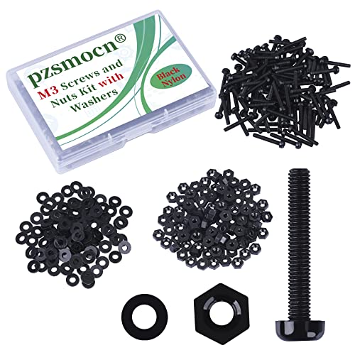 Pzsmocn 300 Pieces/100 Sets M3*20 mm Plastic Black Nylon Cross Round Head Screw Hexagonal Nut Combination Kit