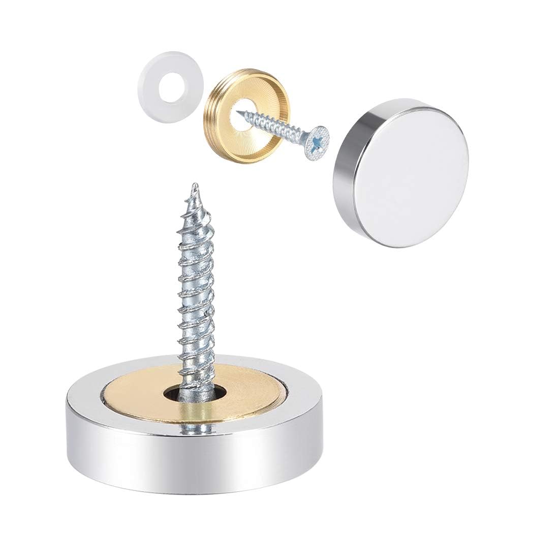 TOP-VIGOR 8Pcs Mirror Screws, 25mm brass Mirror Screws Cap Nail with Washers
