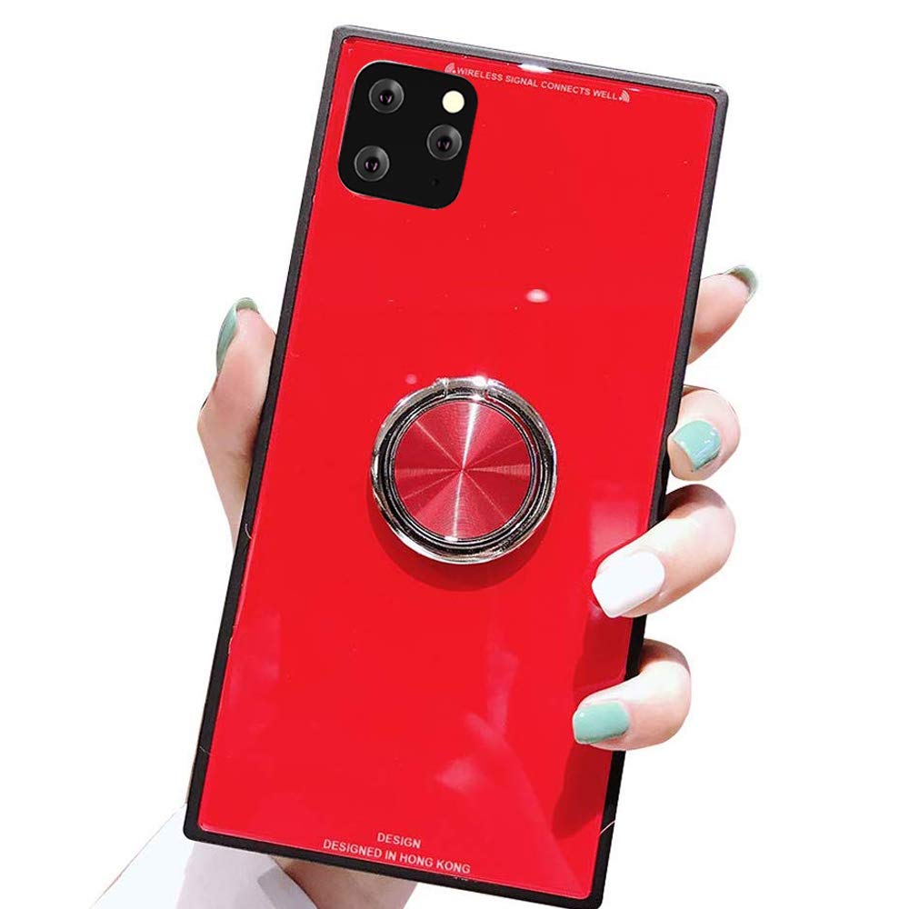 Muntonski Compatible with Apple iPhone 11 Pro Max Case Square Ring Holder Bumper Kickstand Rotate Slim Skin iPhone11promax Cover Protective Shell Fundas Girly 6.5 Inch (Red)