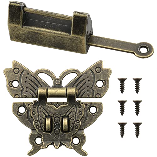 MTQY アンティークチャイニーズロック 鍵付き ヴィンテージジュエリー ギフトボックス 装飾南京錠 バタフライ留め金 キャビネット用