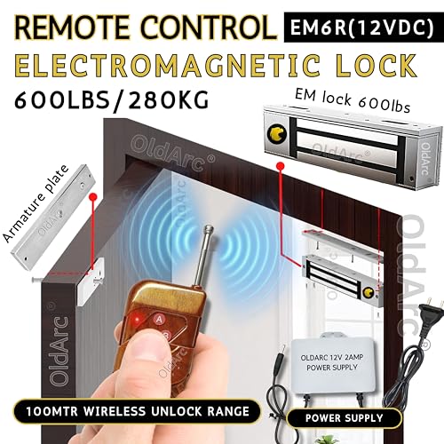 Image of OldArc ER2 EM Lock 600lbs + 2 Remotes Door Lock | Electromagnetic Locks Remote Control Doors | 2 Wire electromagnetic Doors Lock | Wireless Remote Unlock Door Access Control | 12VDC Electric Locks