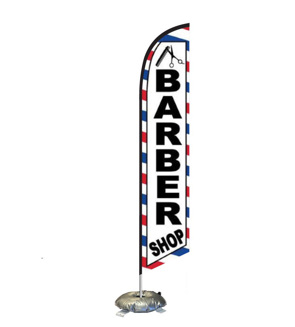 FFN Barber Feather Flag Kit with Cross-base and Weight-Donut, Outdoor Advertising Banner Swooper Flag