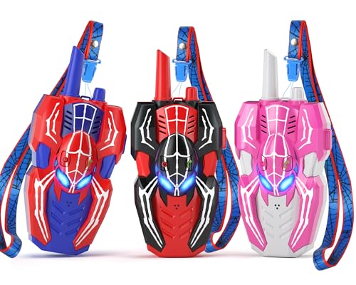 3 Pack Walkie Talkies for Kids, Spider Toys 2 Pack Outdoor 2 Way Radio Toy Gifts Camping Brithday Gift Walkie Talkies for 3 4 5 6 7 8 9 10 Year Old Boys