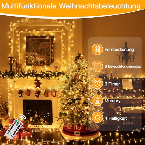 Ollny Lichterkette außen 80M 800LEDs, Weihnachtsbeleuchtung außen 8 Modi mit Fernbedienung Timer, Lichterkette Lang IP44 wasserdicht für Weihnachten Hochzeit Ostern Garten (warmweiß)