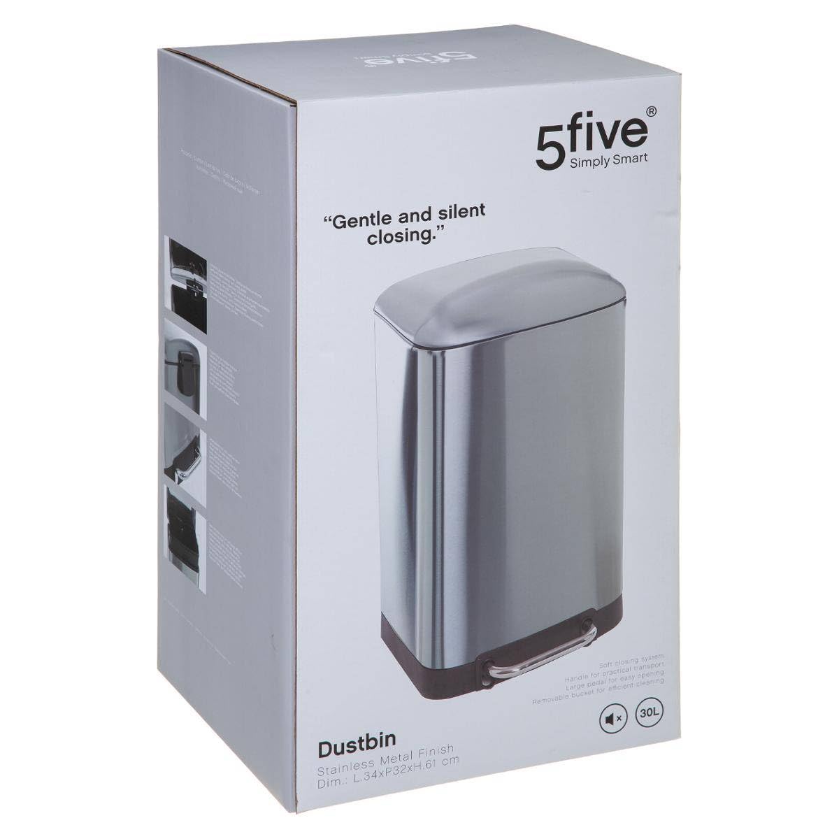 5five - metall-pedal-abfalleimer 30l "ariane" edelstahl