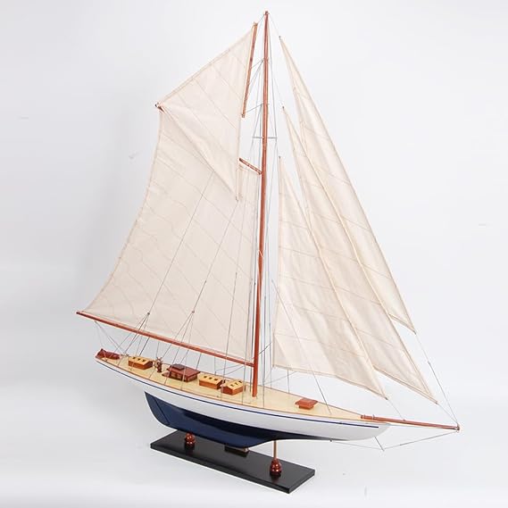 Old Modern Handicrafts Defender Painted Medium Sailboat Schooner Yacht Model - Fully Assembled - Exquisite Nautical Decor for Home & Office - 23.6L x 4.5W x 29.5H Inches