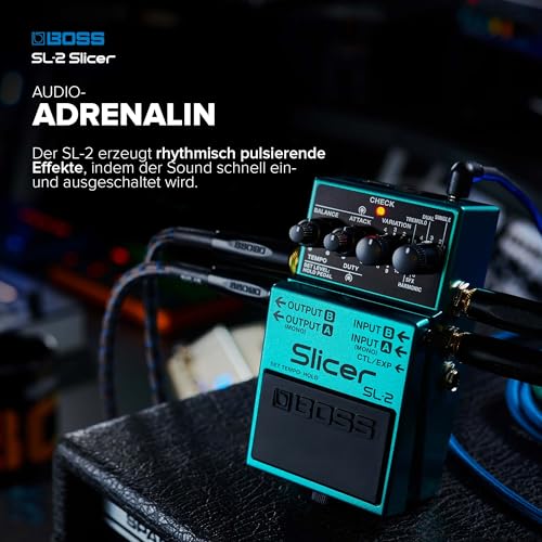 BOSS SL-2 Slicer | Kompaktpedal für Gitarre, Keyboard, DJs & mehr | Erzeuge pulsierende Grooves | Mehrere Slicer-Spuren | 88 integrierte Patterns | Stereo-Ausgangsmodi | Steuerung über MIDI-Eingang