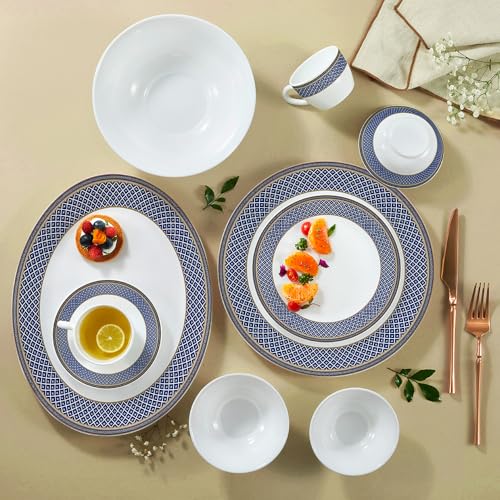 Image of Larah by Borosil Opalware Dinner Set Microwave & Dishwasher Safe | Bone-Ash Free | Crockery Set for Dining & Gifting | Plates & Bowls