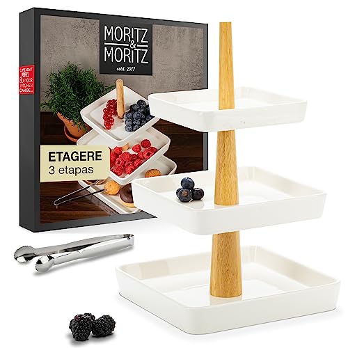 Moritz & Moritz Frutero de 3 pisos – Incluye pinzas – De porcelana – Decoración moderna de...