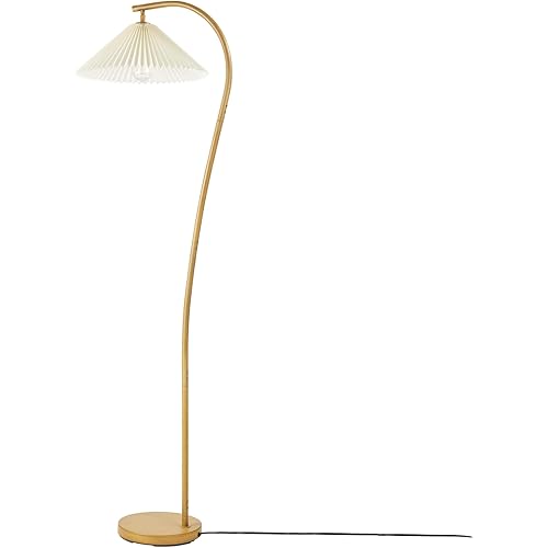 GLOBE Electric x Novogratz 61000043 62" Floor Lamp, Wood Toned, White Pleated Shade, Pivot Joint on Shade, On/Off Foot Switch, Black Cord, Modern Lighting for Living Room or Office