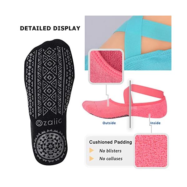 Ozaiic Yoga Socks for Women Non-Slip Grips & Straps, Ideal for Pilates, Pure Barre, Ballet, Dance, Barefoot Workout