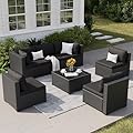 VONZOY Patio Furniture Set, 7-Piece Outdoor Sectional All-Weather Wicker Patio Conversation Set for Backyard, Poolside, Garden, Black