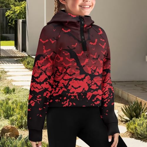 Girls Half Zip Sweatshirt Long Sleeve Casual Loose Pullover Comfy Fall Workout Tops with Pocket 5-14 Years3