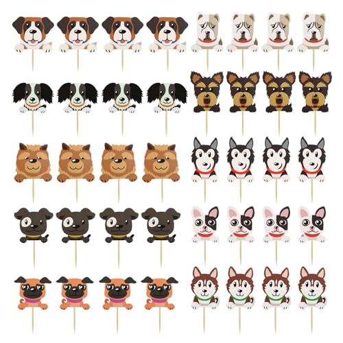 EHDWXVZM 40 Stück Kuchen-Hunde-Einsätze, Kuchen-Dekoration, Cupcake-Topper, Geburtstagszubehör, Dekorative Accessoires