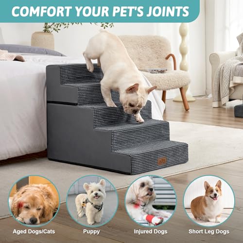 Image of COZY KISS Dog Stairs for Small Dogs, 5 Step Pet Stairs for Beds & Couches