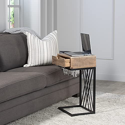 Hillsdale Kane Creek Wood and Metal C-Shaped Accent Table and Drawer with Chevron Design Top, Black Brown