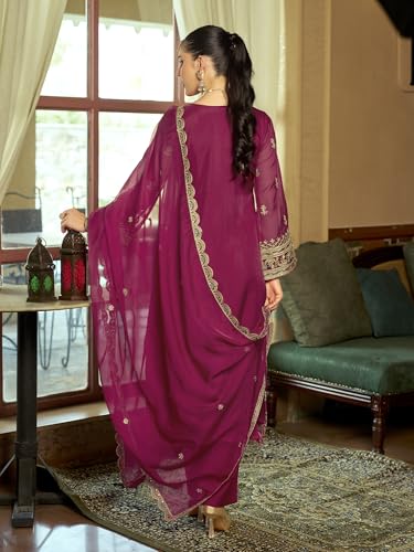 Image of INDO ERA Women's Organza Embroidered Sequinned Kurta & Pant with Dupatta Set | Women Kurta Sets With Dupatta Cotton
