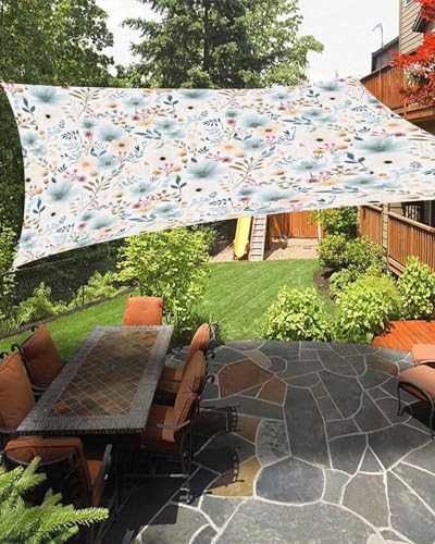 Waterproof Sun Shade Sail Winter Spring Flowers Floral Leaves Flower Buds Outdoor Patio Sun Shades Canopy UV Block Water Resistant Sunshade for Garden Backyard Deck Pergola 6.5x10 Ft