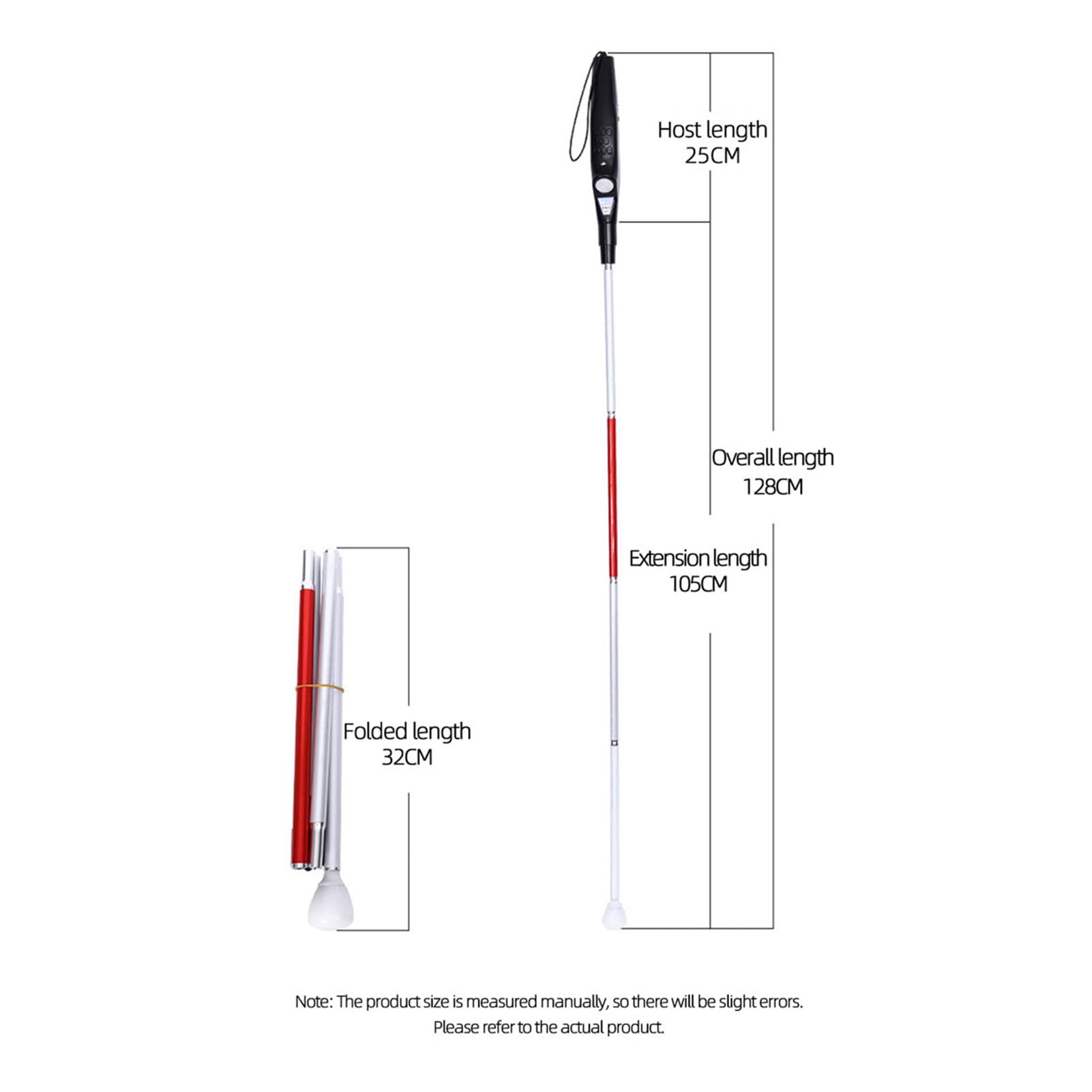 Bastón telescópico Inteligente para Ciegos, bastón Plegable de aleación de Aluminio con detección de obstáculos, Alarma de Voz, indicación de la Hora Actual y Cinta Reflectante roja