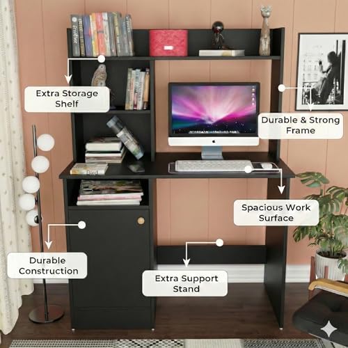 Image of Spyder Craft Indus Engineering Wood Modern Office Desk Study Table Computer Table for Office Work from Home Kids Study Room Workstation (Black)