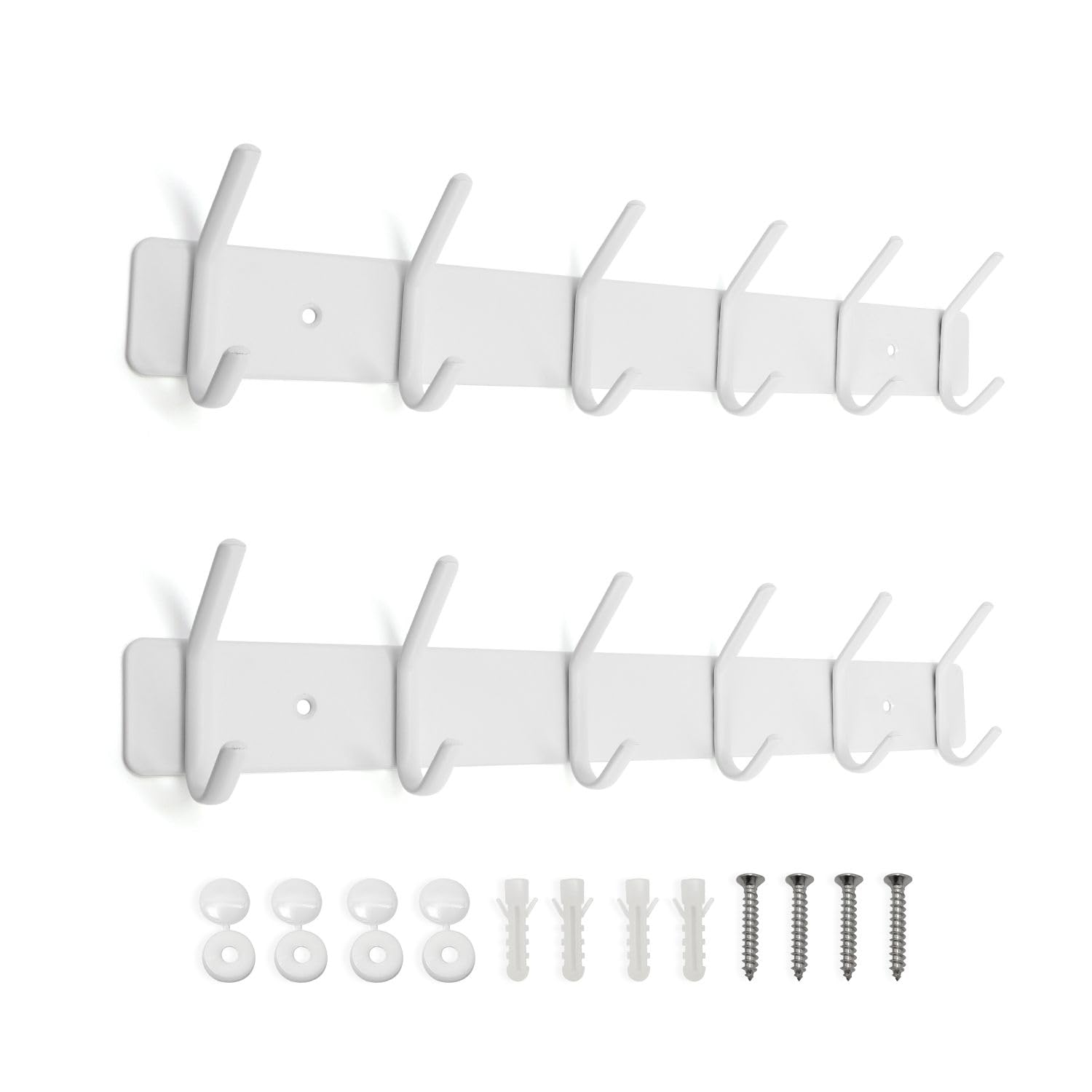 AJLTPA 2 Pack Coat Rack Wall Mounted, Coat Hooks for Hanging Robe, Towel, Clothes, Hat, for Bathroom, Bedroom (White, 6 Hooks)