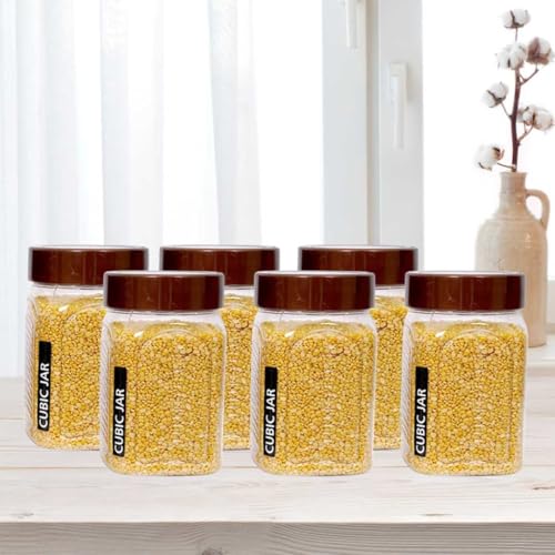 Image of Plastic Brown Airtight Kitchen Container and Jar Dibba Set of 6 | Multipurpose Storage Boxes & Kitchen Dibba Set for Grocery, Spices, Dry Fruits, Pulses & Snacks (300 ml)