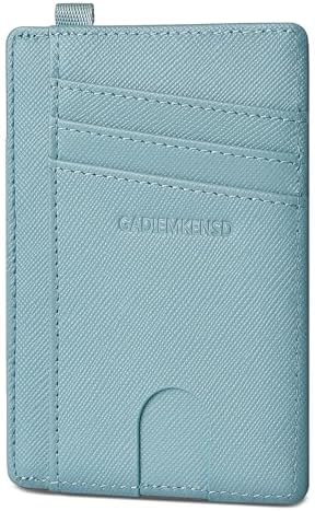 GADIEMKENSD Credit Card Holder RFID Blocking Genuine Leather Slim Card Wallet Compact Size Card Cases for Women Men Keychain Wallet with D Shackle Llaveros De Hombre Exemption Card Set Apple Green