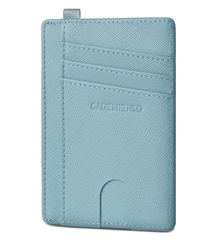 GADIEMKENSD Slim Wallet Minimalist Card Holder RFID Blocking Compact Purse Money Organisers with D-Loop for Lanyard Key Bus Pass Bank Cards for Men Women Business Travel Saffiano Sea Blue