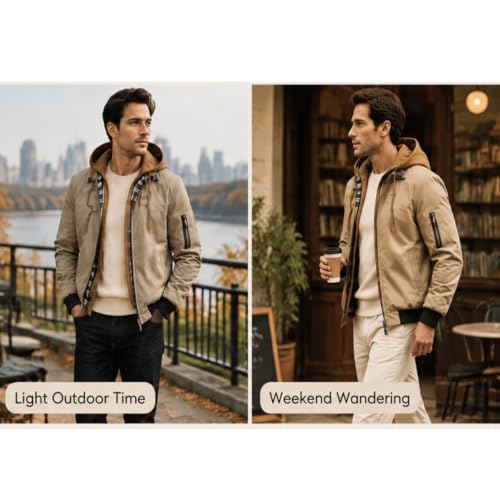Carydety Mens Jacket windbreaker Jackets Fall Winter Bomber Hooded Jacket - image 6