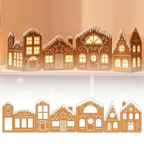 Casitas de Natal com luzes, casas de gengibre de papelão com grinalda de luzes, kits de casas natalícias dobráveis de cartão, decorações natalícias para exibir em casa durante as festas