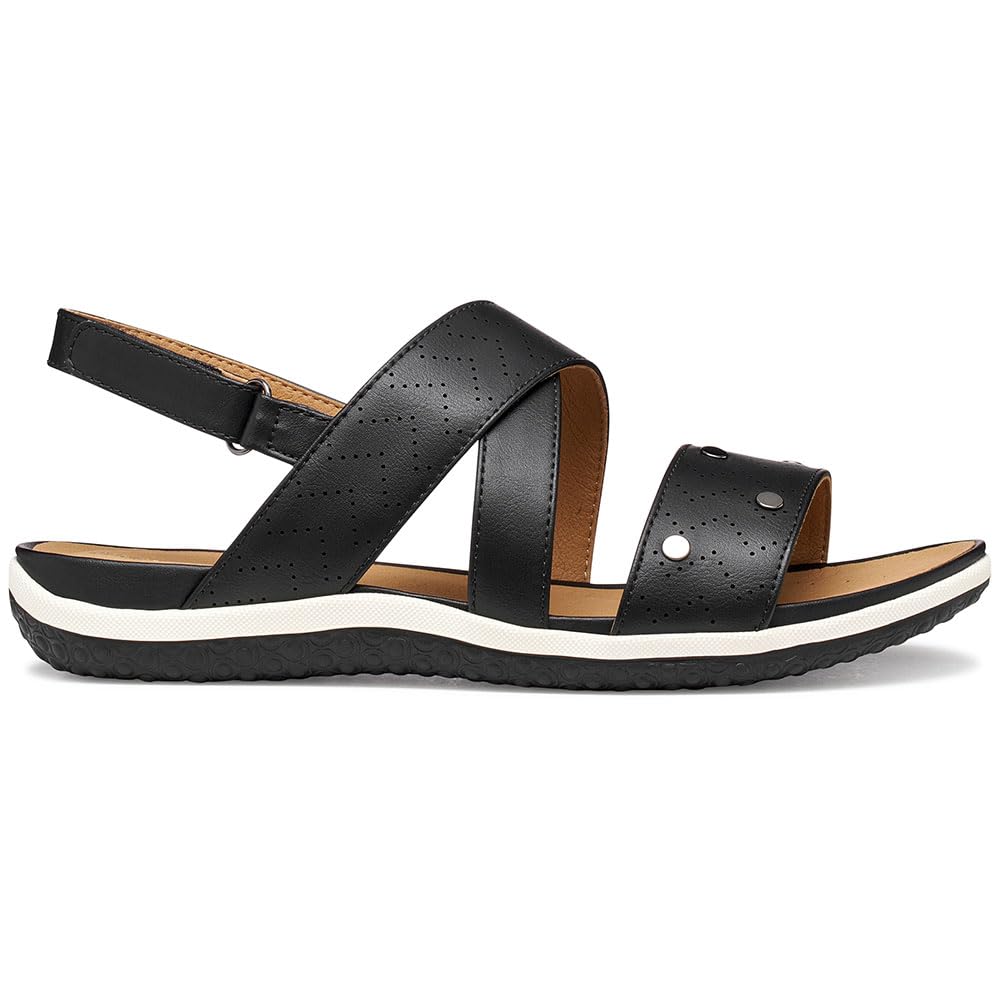 Geox Women's D Vega B Flat Sandal, Black, 37 EU