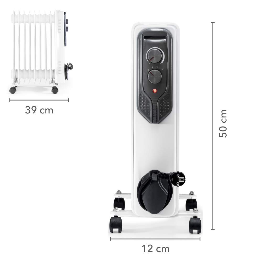 TROTEC Radiador de aceite TRH 20 E Adecuado para habitaciones de hasta 25 m² Potencia de calentamiento (nivel 1/2/3): 800 W / 1,200 W / 2,000 W | Radiador eléctrico, 9 costillas, tamaño de la habitación 25 m²/60 m³
