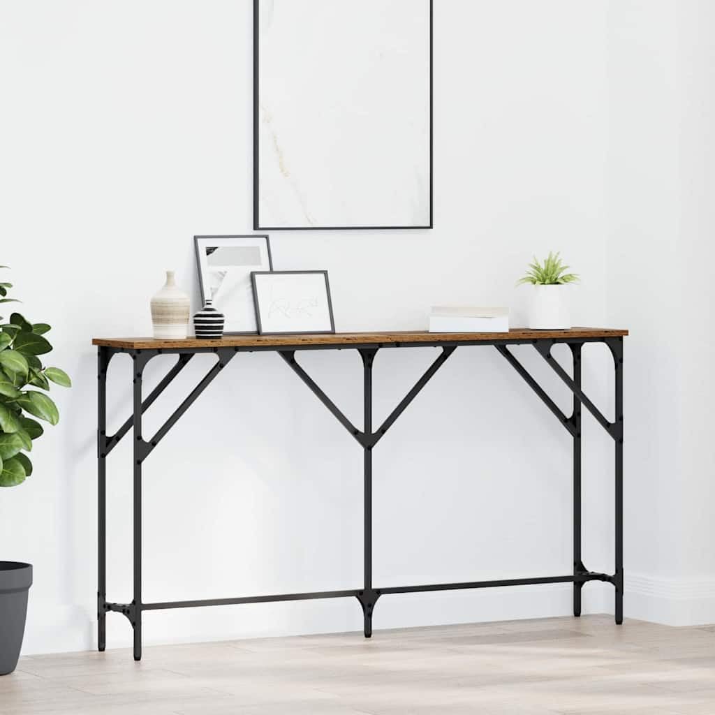 SXZenSpace Industrial Console Table 140 x 23 75 cm Old Wood & Iron, Slim Hallway with Adjustable Levelers, Narrow Sofa Side for Living Room Corridor Bedroom