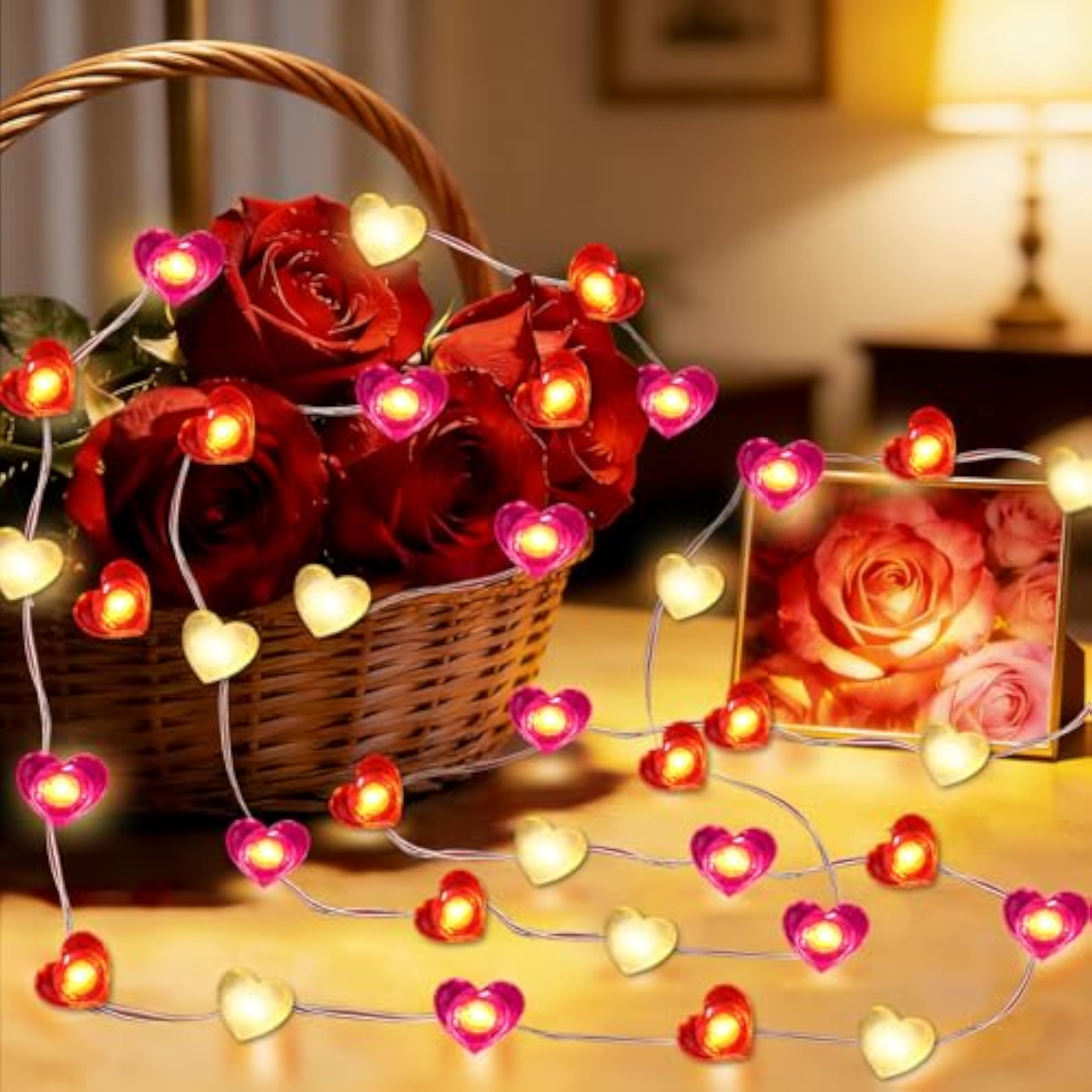KATELUO LED Luces de Hadas en Forma de Corazón Rojo Cadena de Luces LED, 3 Metro Guirnalda de Luces de Corazón, Guirnaldas Luminosas Interior Exterior para Decoracion San Valentin Bodas Aniversarios