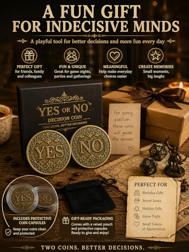 AEUXZA 2 Stück Ja Nein Münze Metall – Entscheidungsmünze für innere Klarheit durch Doppelwurf – Vintage Decision Maker Coin für Rollenspiele, DND & Lustiges Geschenk