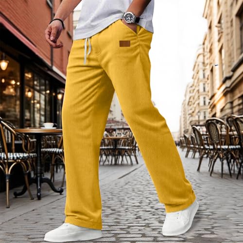 Vintage Corduroy Pants Men Big and Tall Straight Leg Casual Pants Relaxed Fit Lightweight Trendy Dress with Pockets2